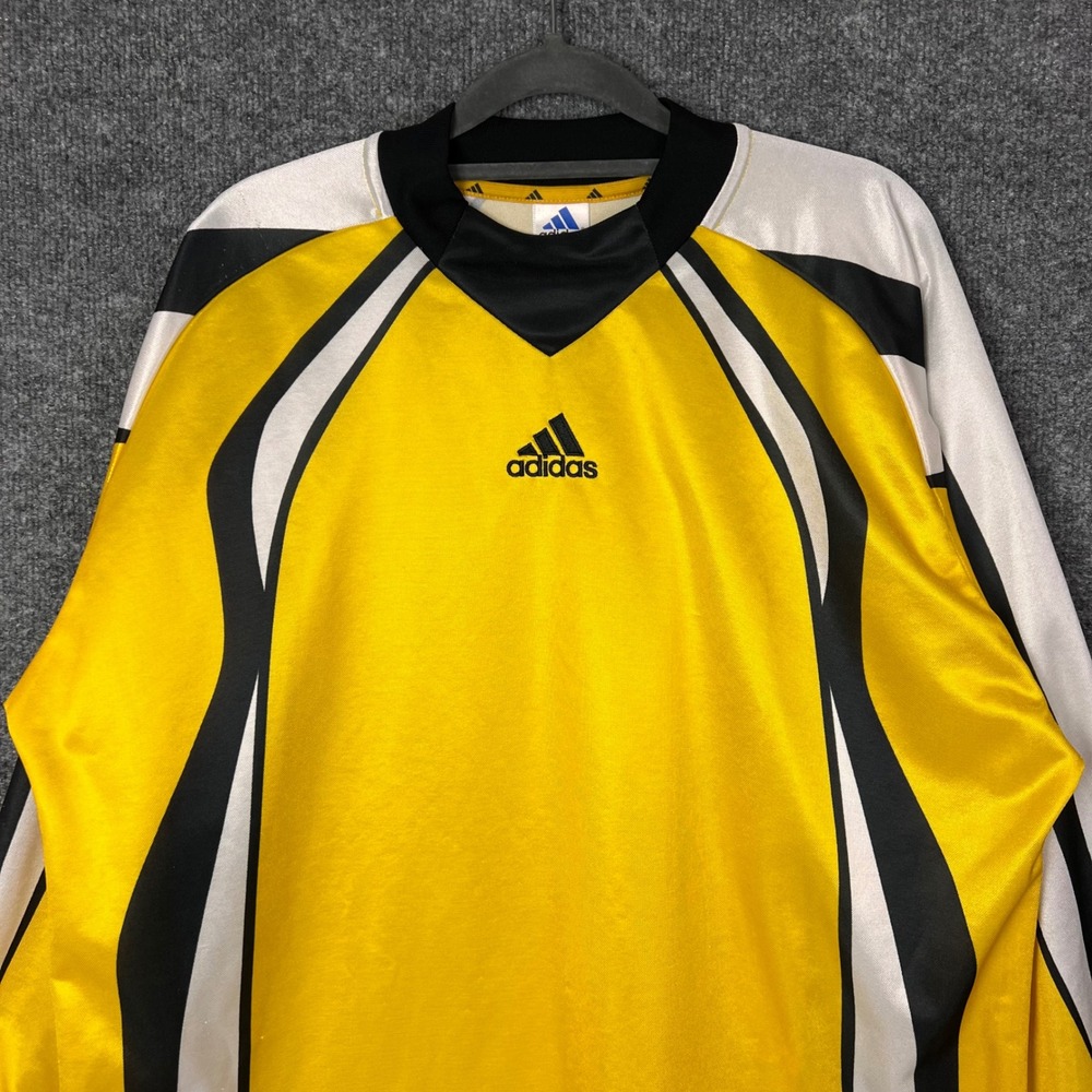 VINTAGE Adidas Goalkeeper Jersey Mens L Yellow 2001 Long Sleeve Shirt - Picture 3 of 11